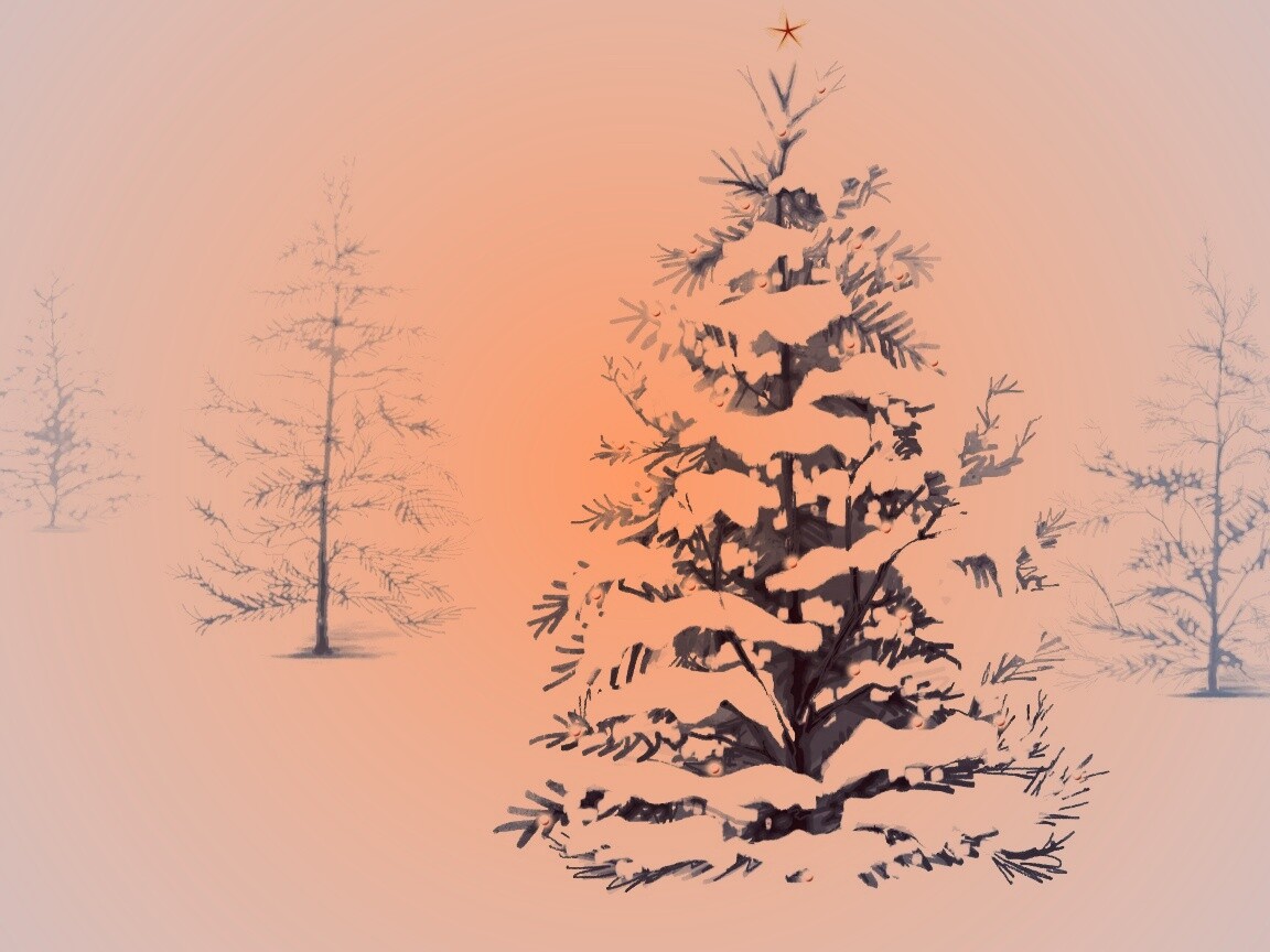 Украшенная ёлочка в лесу обои