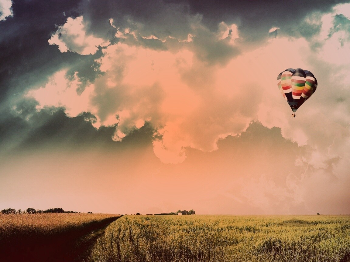 Воздушный шар над зеленым лугом обои