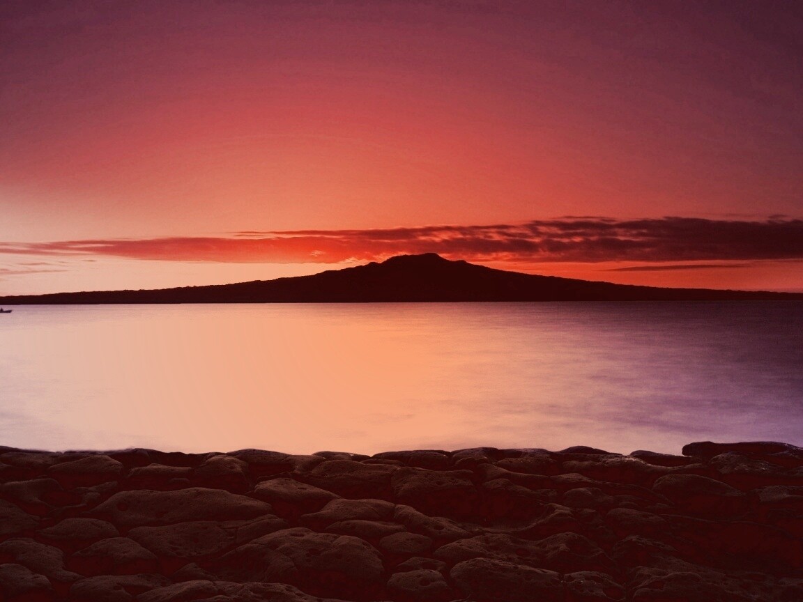 Закат за островом Рангитото обои