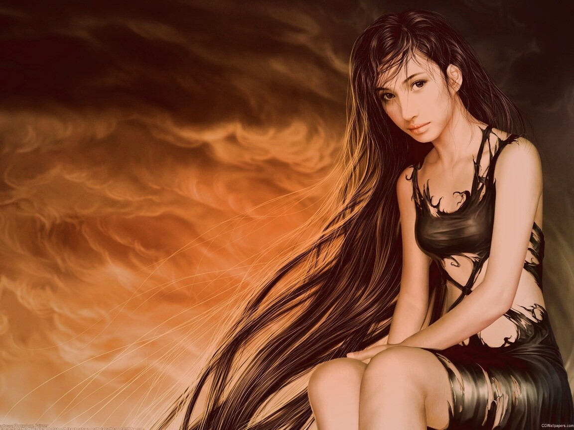 Девушка с длинными волосами обои