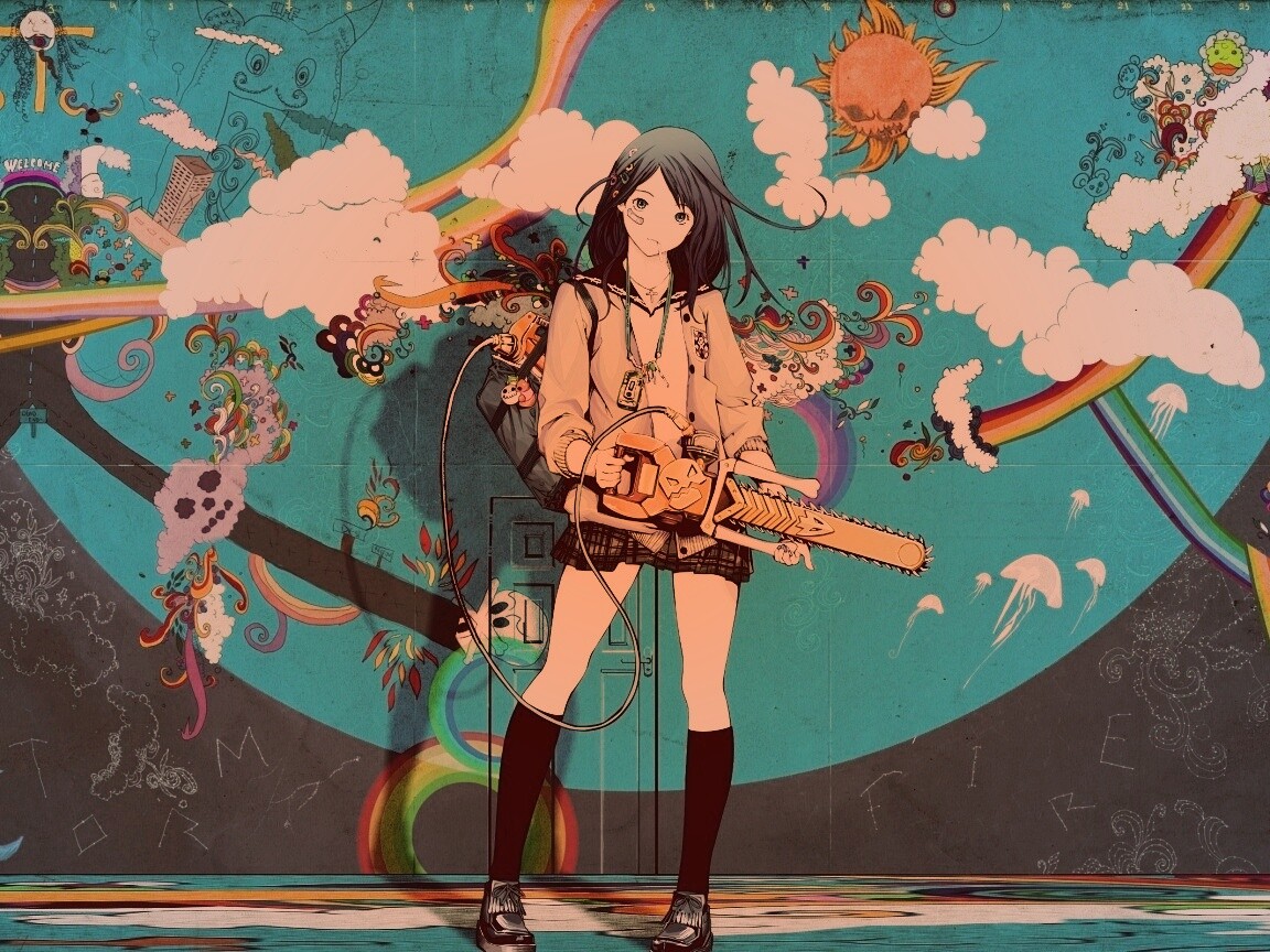 Девушка с бензопилой обои