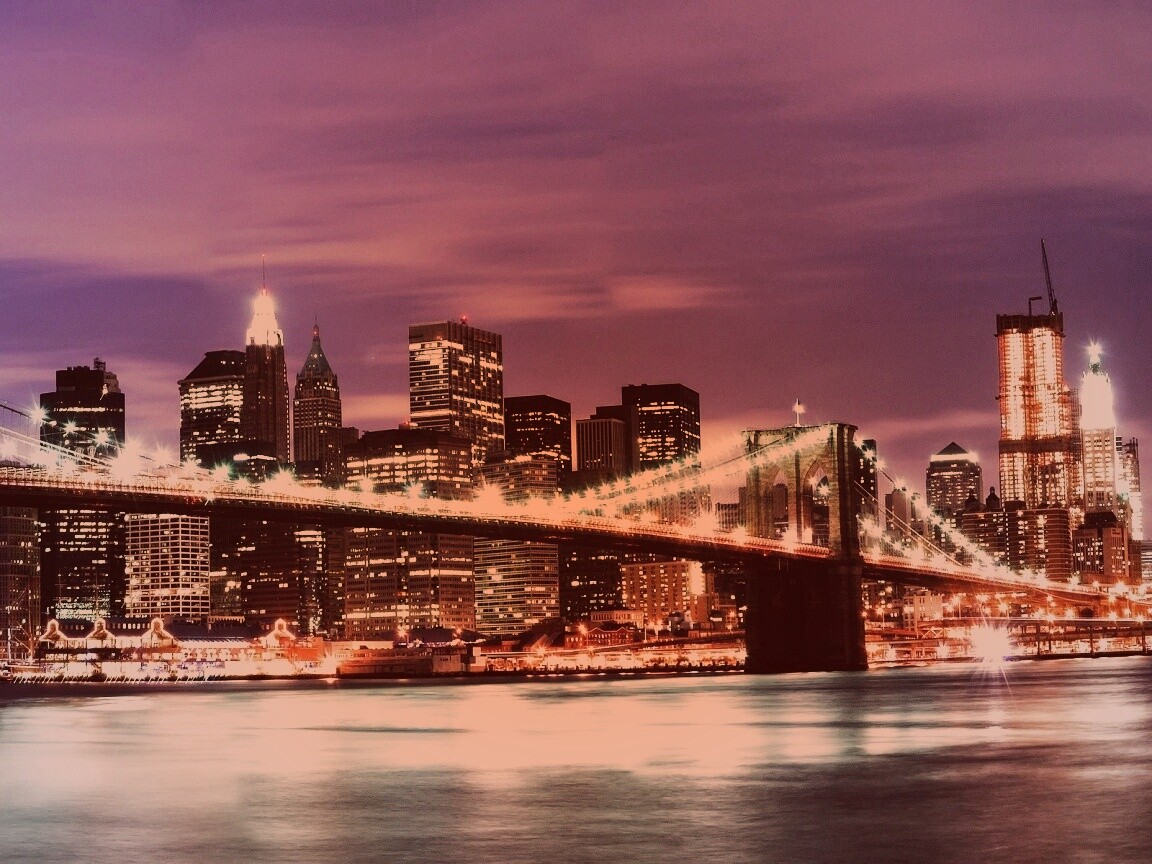 Бруклинский мост на фоне ночного Нью-Йорка обои
