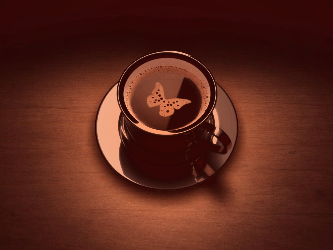 Чашка кофе с пенкой в форме бабочки обои