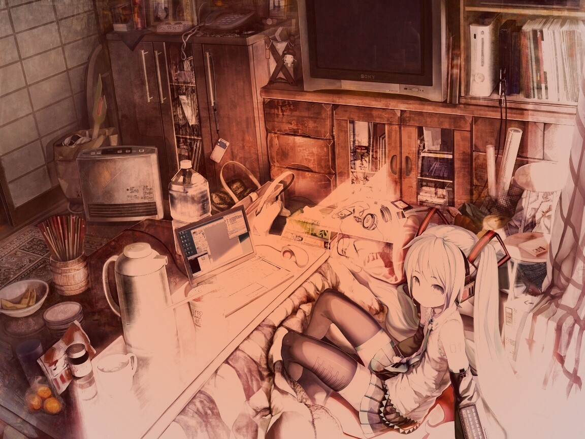 Хатсуне Мику в своей комнате обои