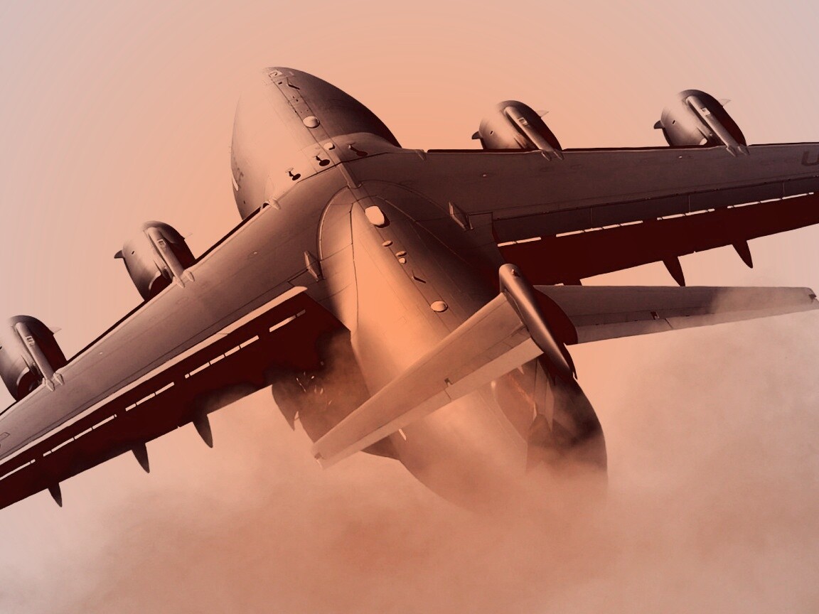 Большой грузовой самолет на взлете обои