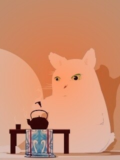 Кот пьет чай обои