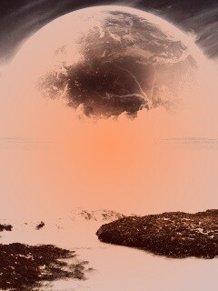 Огромная луна над океаном обои