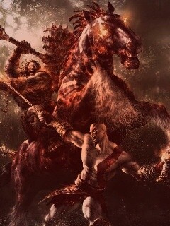 Кратос против огненного всадника обои