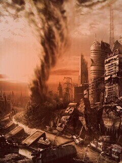 Торнадо в разрушенном городе обои