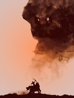 Всадник и огромный голем обои