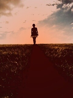 Силуэт девочки на поле обои