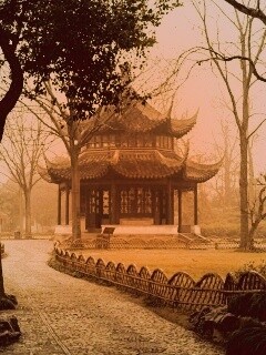 Домик я японском саду обои