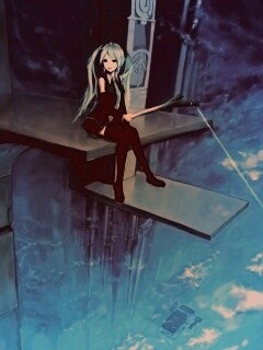 Хатсуне Мику с удочкой обои