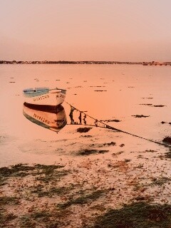 Лодка на илистом берегу обои