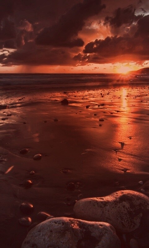 Закат солнца на пляже обои