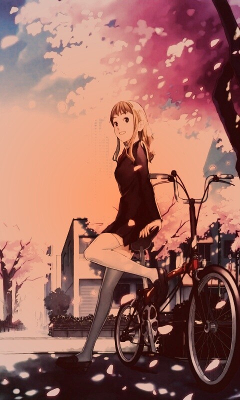 Японская школьница на велосипеде обои