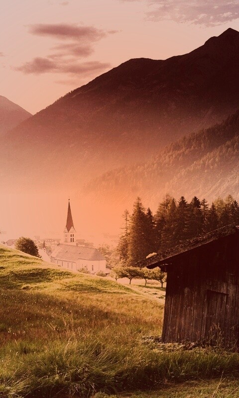 Церковь в австрийской деревне обои