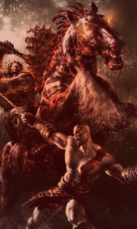 Кратос против огненного всадника обои