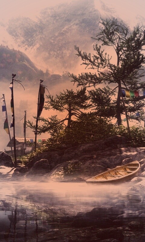 Каменистый берег в тумане обои