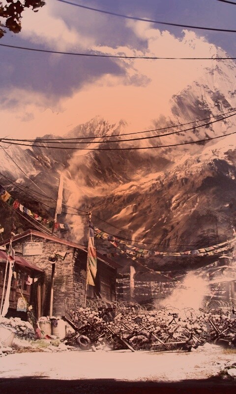 Загороженная улица в горах обои