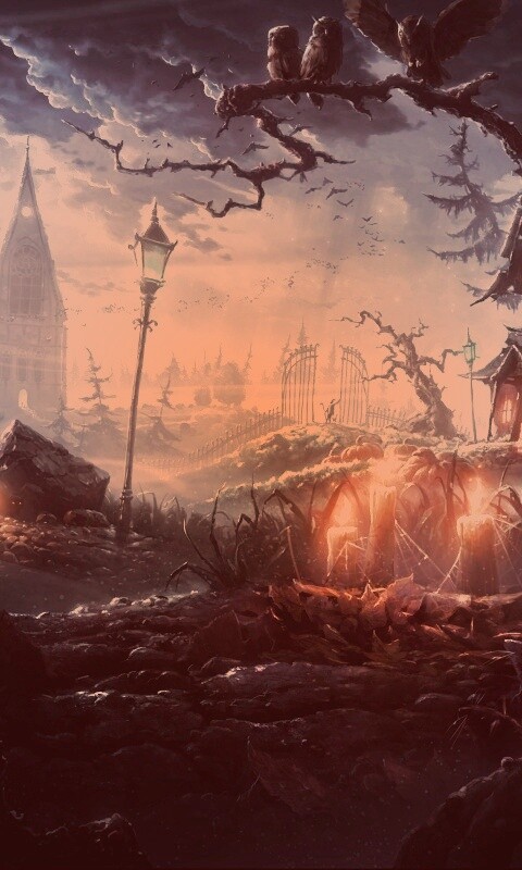 Страшный хэллоувинский пейзаж обои