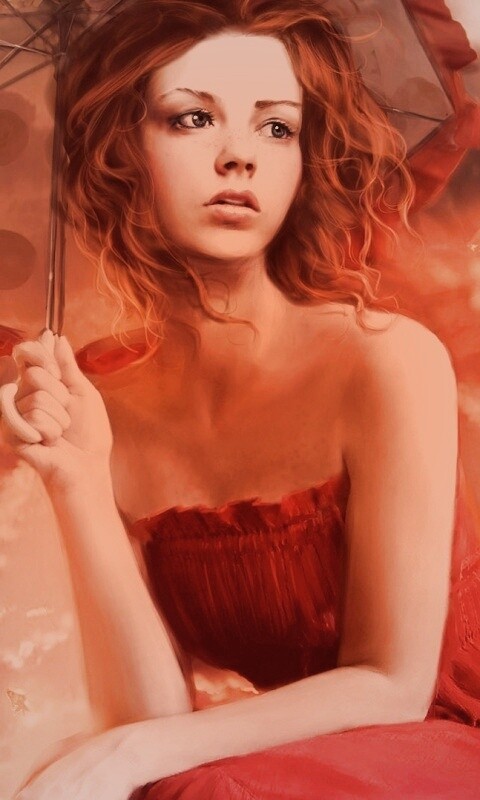 Девушка с зонтиком обои