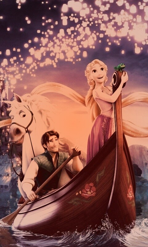 Рапунцель и Флин на лодке обои