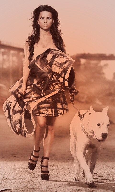 Девушка с питбулем обои