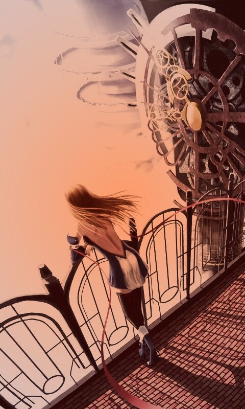 Девушка в городе над облаками обои