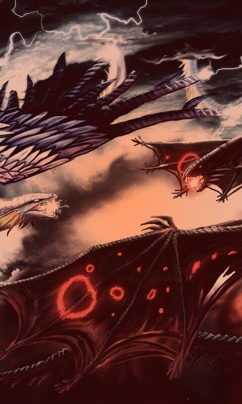 Живописная битва молнии и огня обои