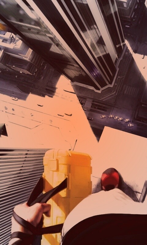 Фейт на краю небоскреба обои