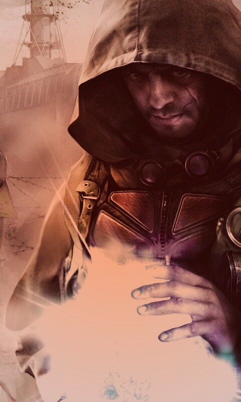 Сталкер с энергетическим артефактом в руках обои