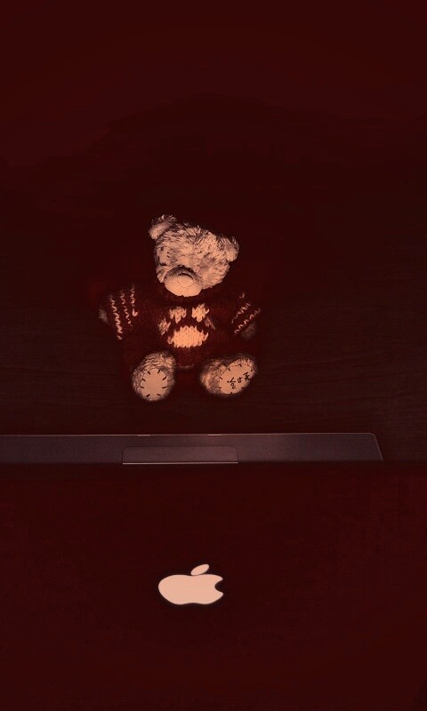 Плюшевый мишка за ноутбуком обои