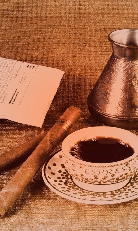 Утренний кофе, газета и сигары обои