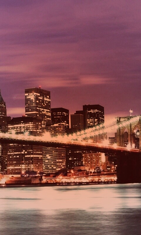 Бруклинский мост на фоне ночного Нью-Йорка обои