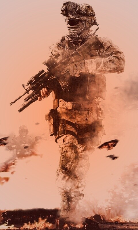 Солдат на фоне огня обои