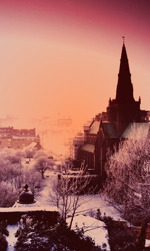 Закатный город зимой обои