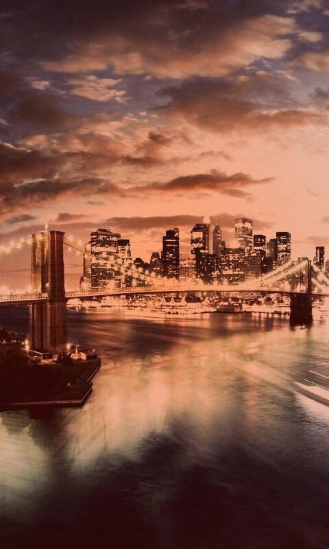 Мост в Нью-Йорке ночью обои