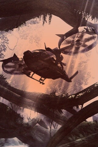 Вертолет в инопланетных джунглях обои