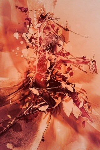 Девушка танцует в листьях обои