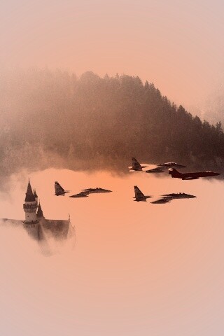 Истребители над замком обои