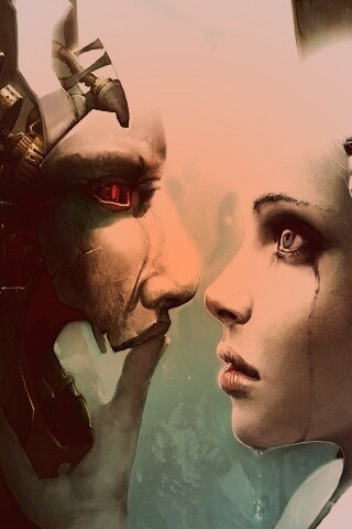 Девушка и робот обои