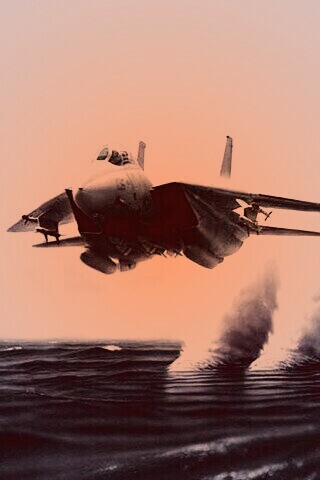 Истребитель над водой обои