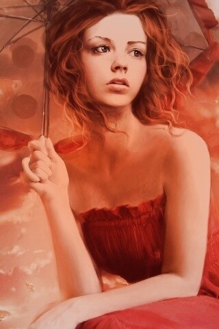 Девушка с зонтиком обои