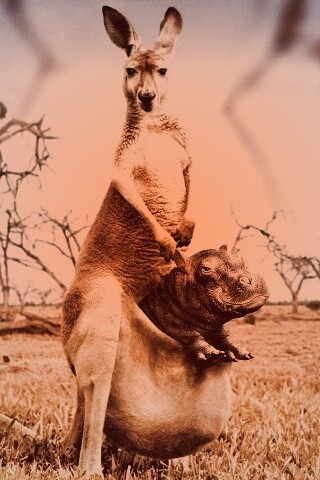 Кенгуру с бегемотом в сумке обои