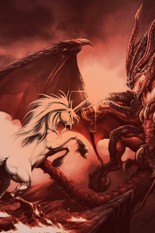 Дракон и единорог обои