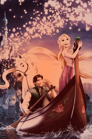 Рапунцель принц и конь в лодке обои