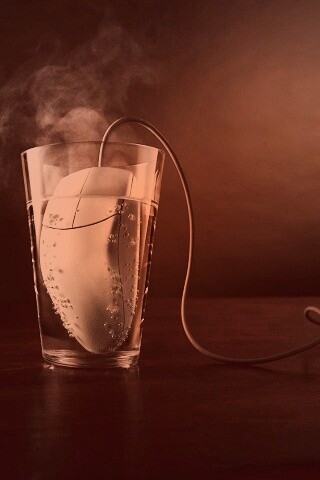Дымящаяся мышка в стакане воды обои