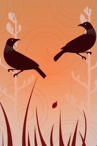 Векторные стилизованные птицы на ветках дерева обои