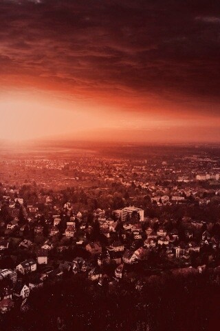 Закат над городом обои